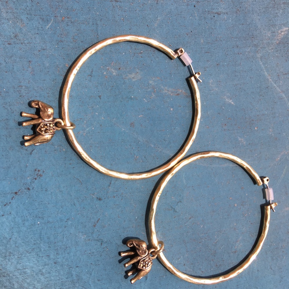Lucky Brand Elephant Charm Gold Hoops
